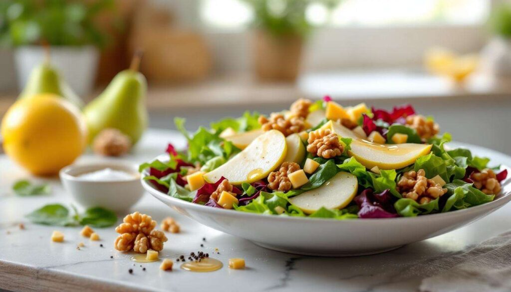 Insalatona con pera, emmental e noci: fresca e pronta in 10 minuti