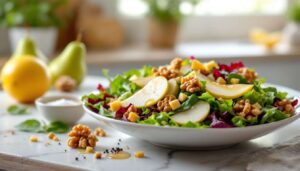 Insalatona con pera, emmental e noci: fresca e pronta in 10 minuti