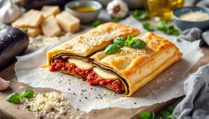Strudel salato alla parmigiana: sfoglia croccante e cuore filante di melanzane