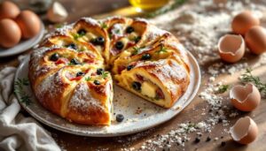 Ciambella salata soffice con provola, prosciutto e olive: perfetta da portare in tavola a fette